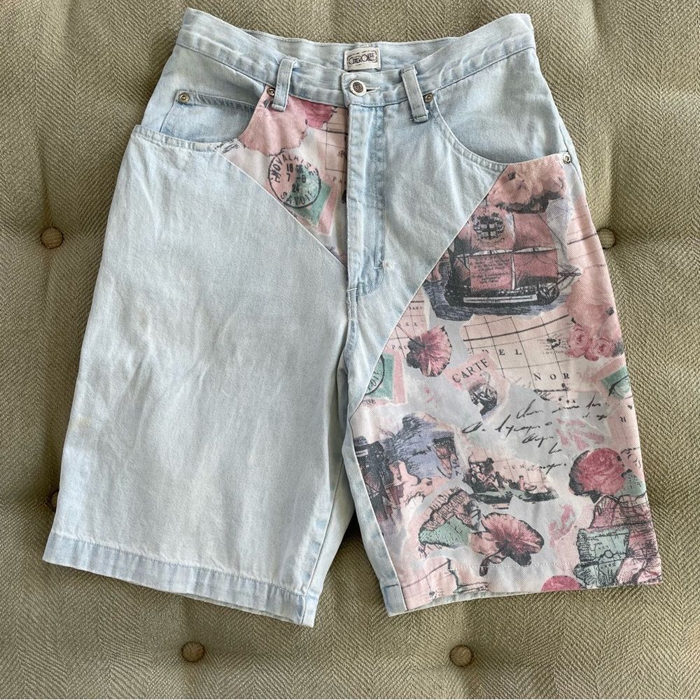 Vintage 80s Early 90s Cherokee High Rise Denim Jean Shorts 9 XS S 9” Inseam